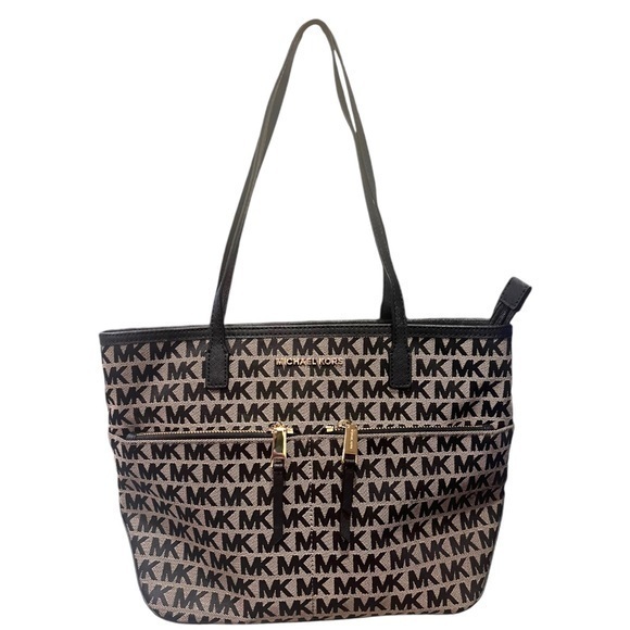 ▶️ Michael Kors ◀️ Signature Canvas Leather Kempton Tote Purse - Picture 1 of 13